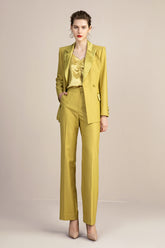 Olive Yellow Tuxedo Double Breasted Pantsuit - FashionByTeresa